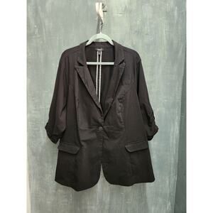 Torrid Blazer Woman 5X Black Ruched Sleeve Single Button Stretch Peak Lapel